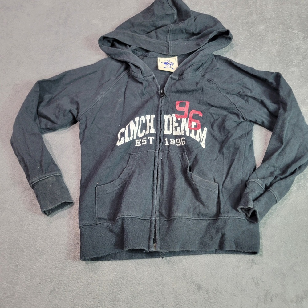 Cinch Hoodie Boys Youth Small Black Graphic Full Zip Raglan Western MT78100001